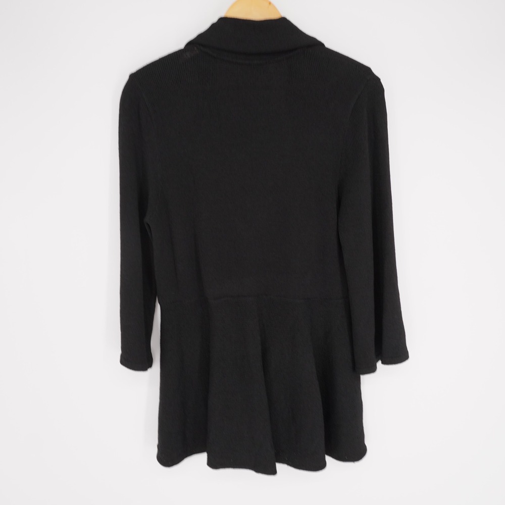 Ball of Cotton Hand Loomed Cardigan Womens M Black Peplum Pleated Collar Jacket - Picture 3 of 13